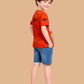 Albion Boys Rust Orange Graphic Printed T-Shirt | Frog Cartoon Casual Cotton Tee for Kids