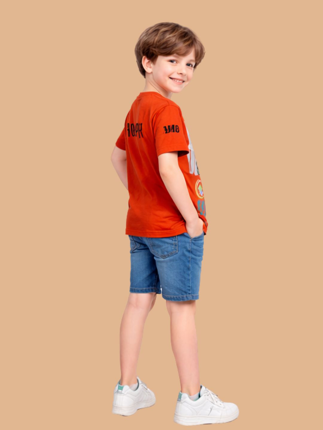 Albion Boys Rust Orange Graphic Printed T-Shirt | Frog Cartoon Casual Cotton Tee for Kids
