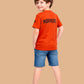 Albion Boys Rust Orange Graphic Printed T-Shirt | Frog Cartoon Casual Cotton Tee for Kids