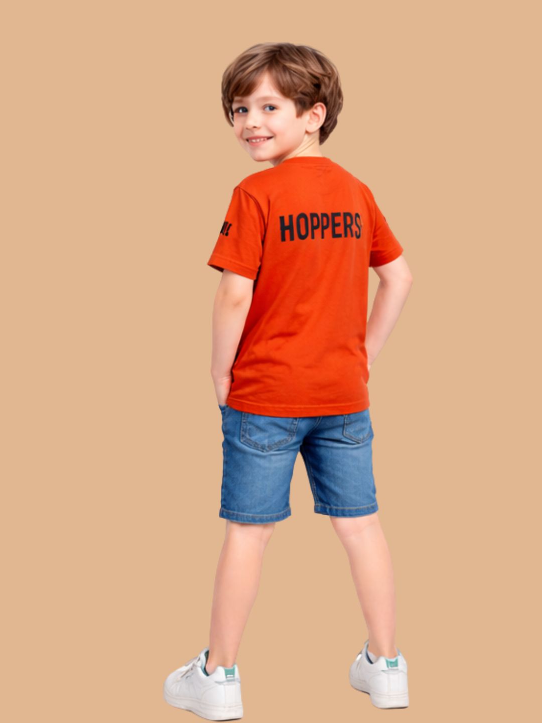 Albion Boys Rust Orange Graphic Printed T-Shirt | Frog Cartoon Casual Cotton Tee for Kids