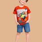 Albion Boys Rust Orange Graphic Printed T-Shirt | Frog Cartoon Casual Cotton Tee for Kids