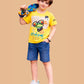 Albion Boys Yellow Graphic Printed T-Shirt | Frog Cartoon Casual Summer Cotton Tee for Kids