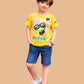Albion Boys Yellow Graphic Printed T-Shirt | Frog Cartoon Casual Summer Cotton Tee for Kids