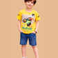 Albion Boys Yellow Graphic Printed T-Shirt | Frog Cartoon Casual Summer Cotton Tee for Kids