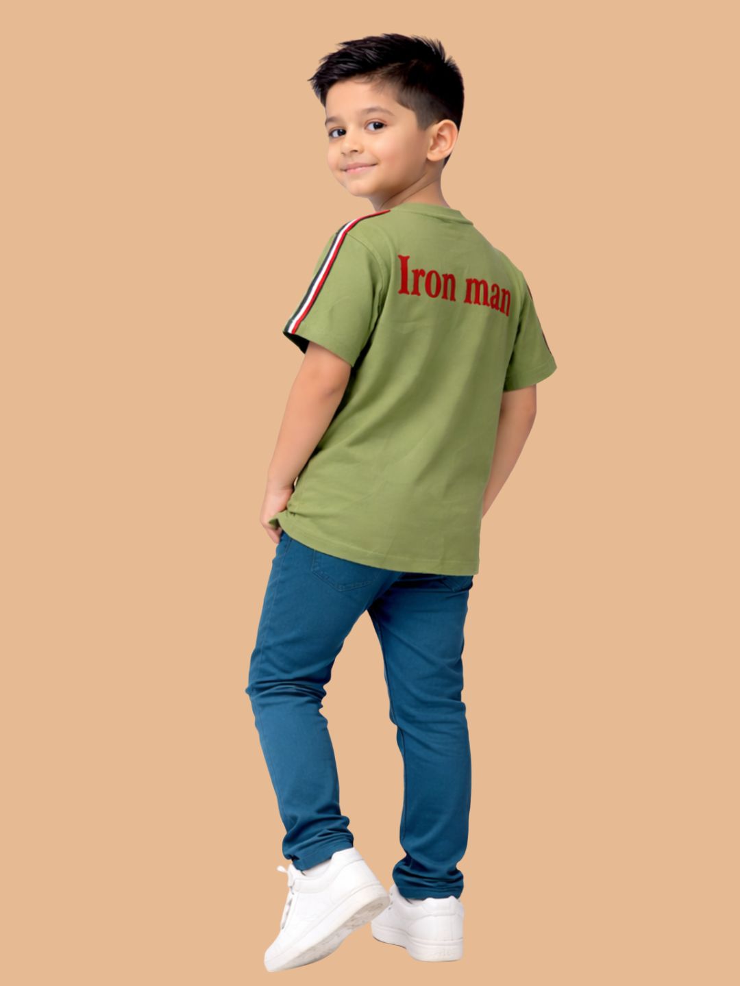 Albion Boys Pista Green Iron Man Graphic Printed T-Shirt | Superhero Casual Cotton Tee for Kids