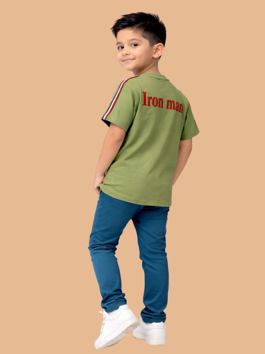 Albion Boys Pista Green Iron Man Graphic Printed T-Shirt | Superhero Casual Cotton Tee for Kids