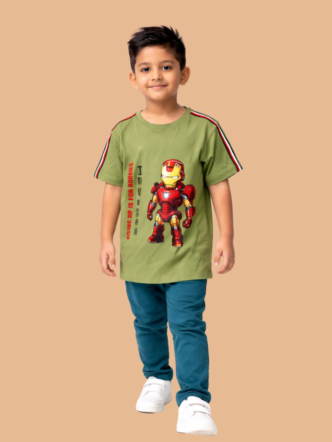 Albion Boys Pista Green Iron Man Graphic Printed T-Shirt | Superhero Casual Cotton Tee for Kids