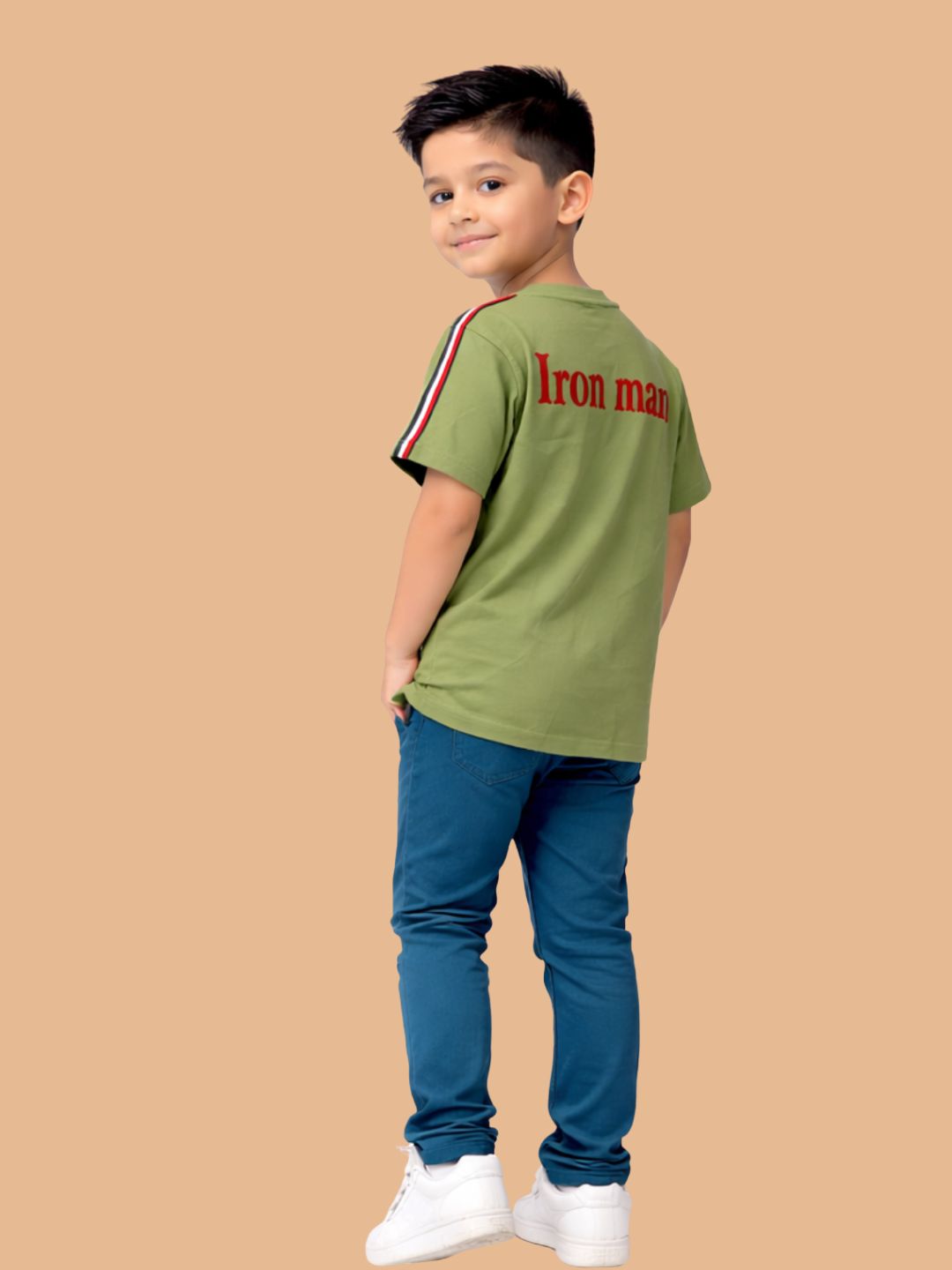 Albion Boys Pista Green Iron Man Graphic Printed T-Shirt | Superhero Casual Cotton Tee for Kids