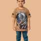 Albion Boys Khaki Horse Graphic Printed T-Shirt | Freedom Casual Cotton Tee for Kids
