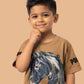 Albion Boys Khaki Horse Graphic Printed T-Shirt | Freedom Casual Cotton Tee for Kids