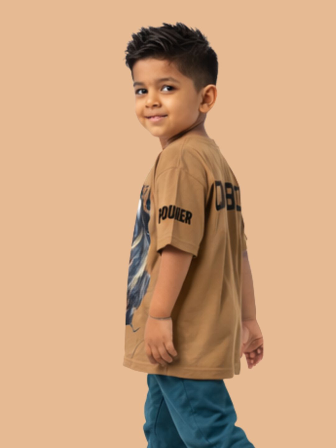 Albion Boys Khaki Horse Graphic Printed T-Shirt | Freedom Casual Cotton Tee for Kids