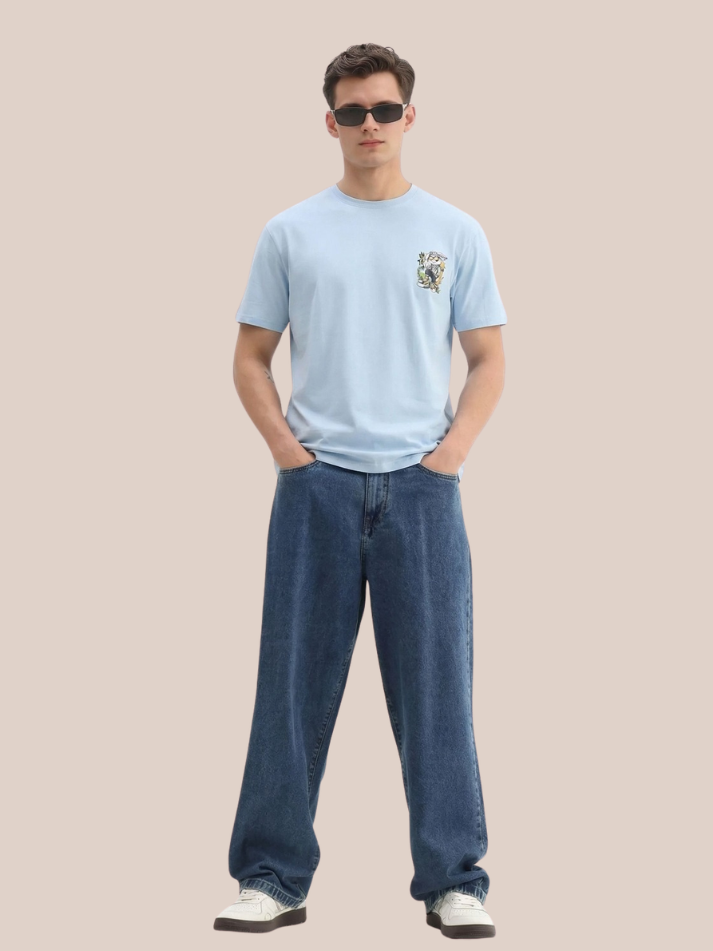 Albion Men’s Premium Graphic Print Casual T-Shirt – Stylish Light Blue Streetwear Tee