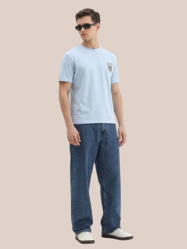 Albion Men’s Premium Graphic Print Casual T-Shirt – Stylish Light Blue Streetwear Tee