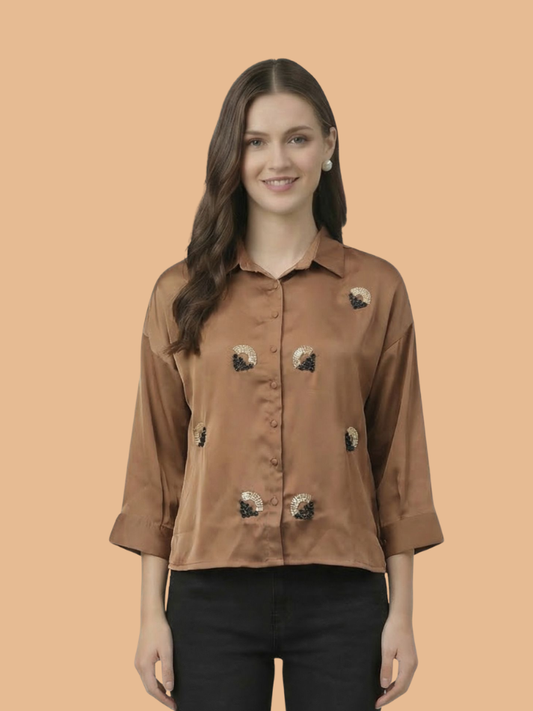 Albion Women Beige Casual Shirt | Lightweight Elegant Everyday Wear