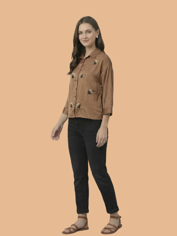 Albion Women Beige Casual Shirt | Lightweight Elegant Everyday Wear