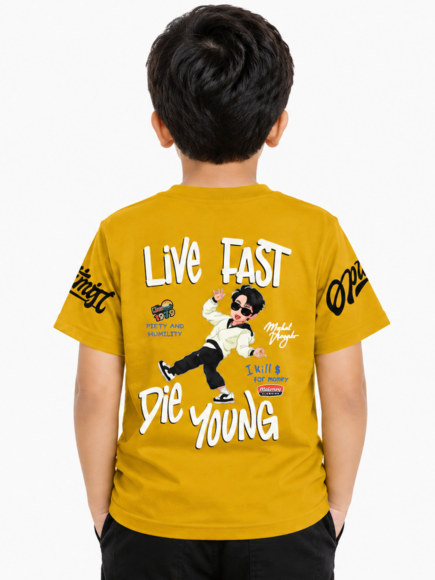 Albion Premium Cotton Kids Yellow Graphic Print T-Shirt