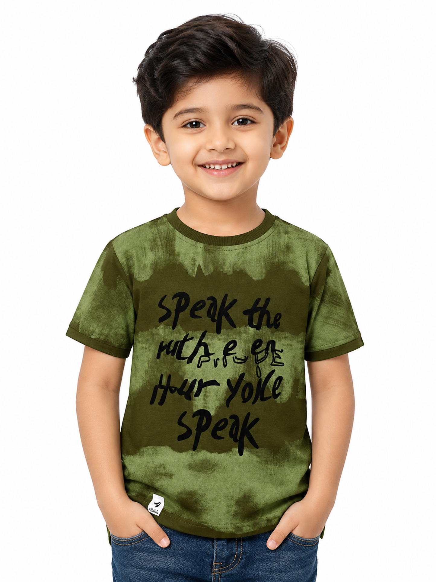 Albion Premium Cotton Kids Green Graphic Print T-Shirt