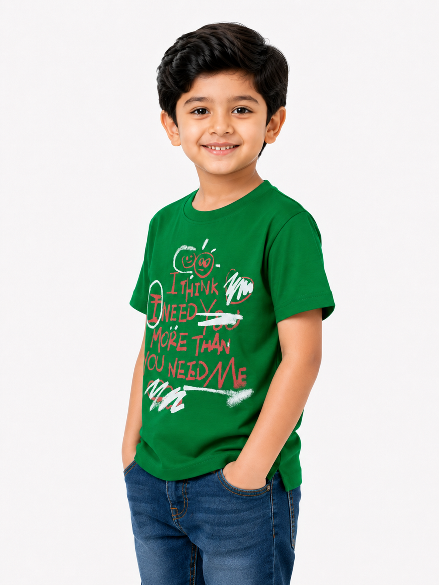 Albion Premium Cotton Kids Green Graphic Print T-Shirt