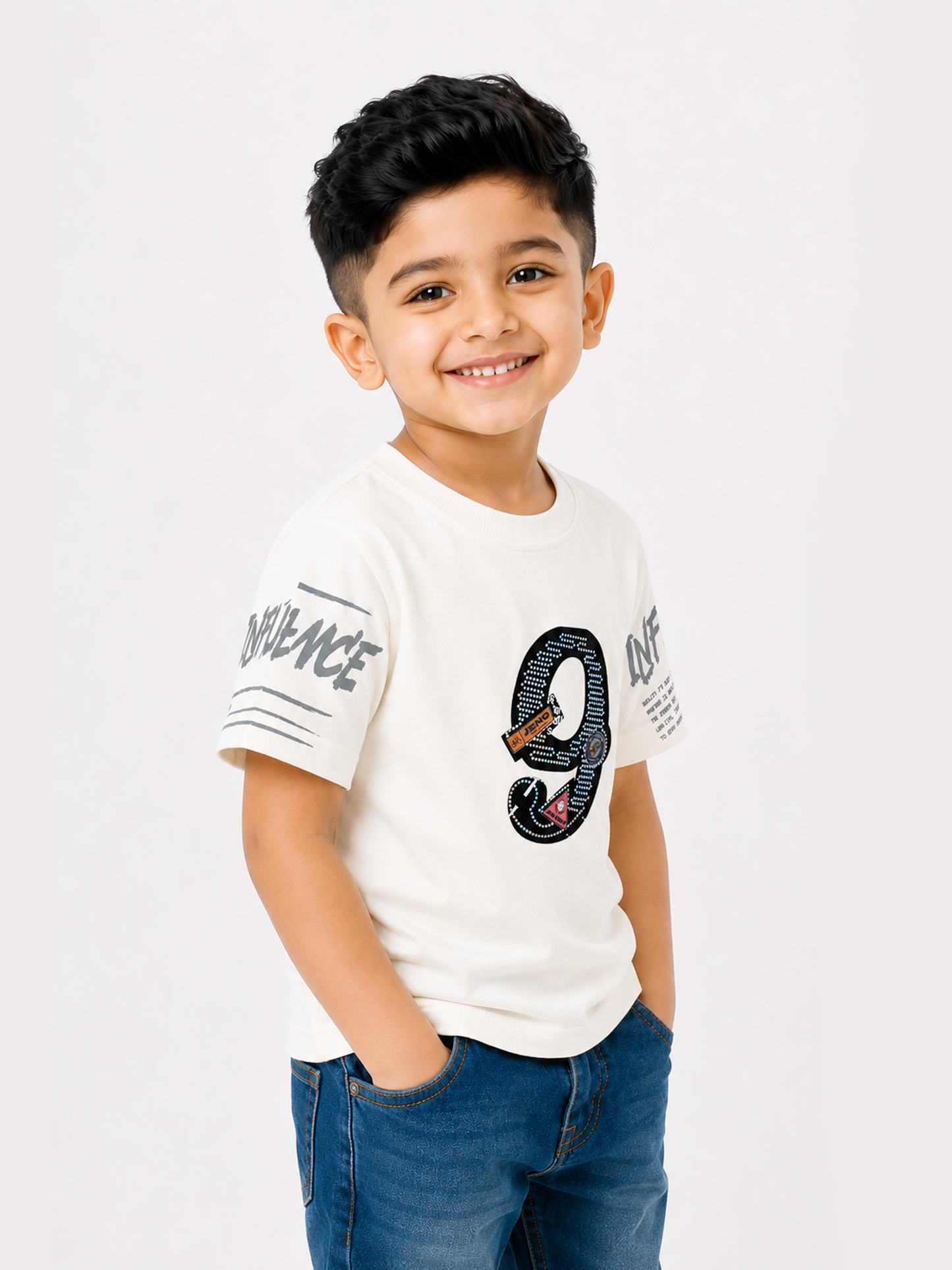 Albion Premium Cotton Kids White  Print T-Shirt