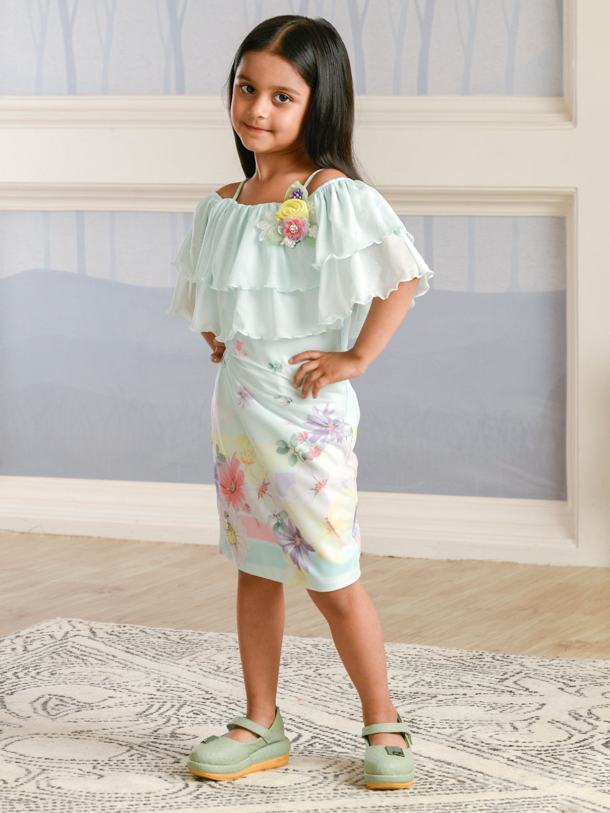 Albion Premium Girls Kittens Green Frock