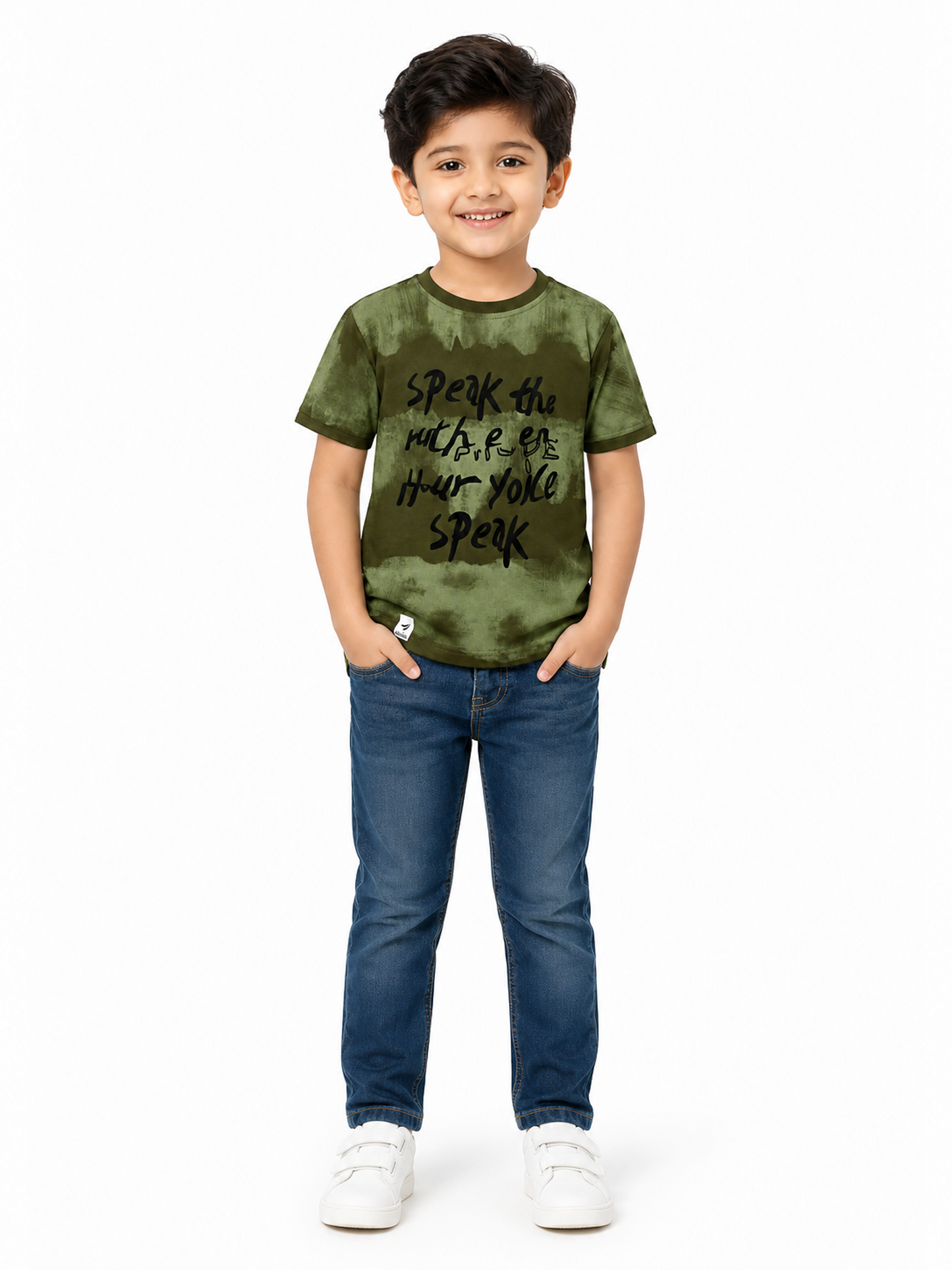 Albion Premium Cotton Kids Green Graphic Print T-Shirt