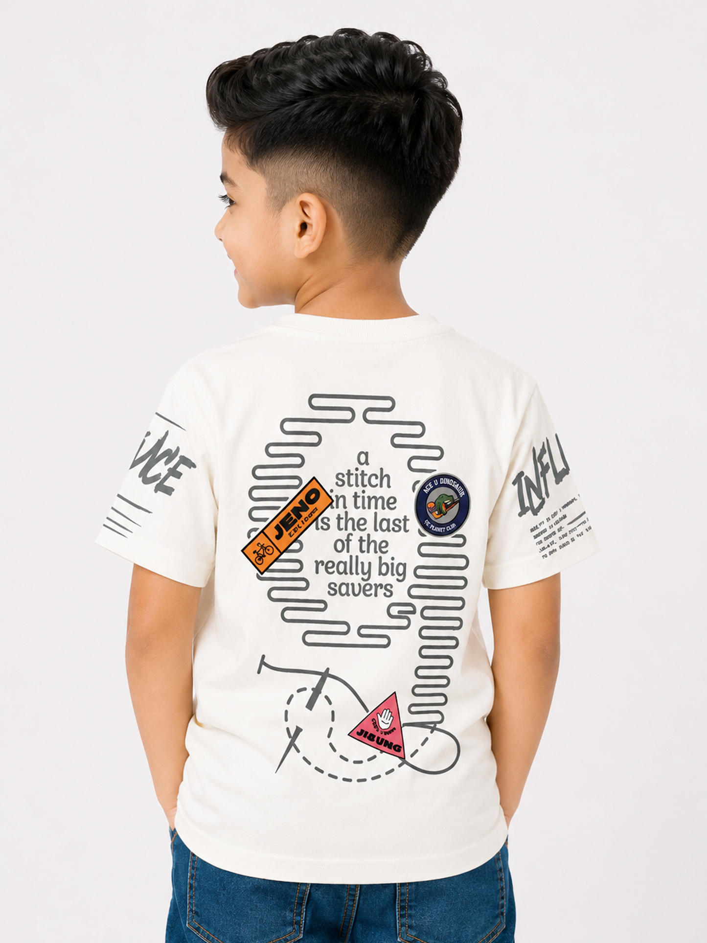 Albion Premium Cotton Kids White  Print T-Shirt
