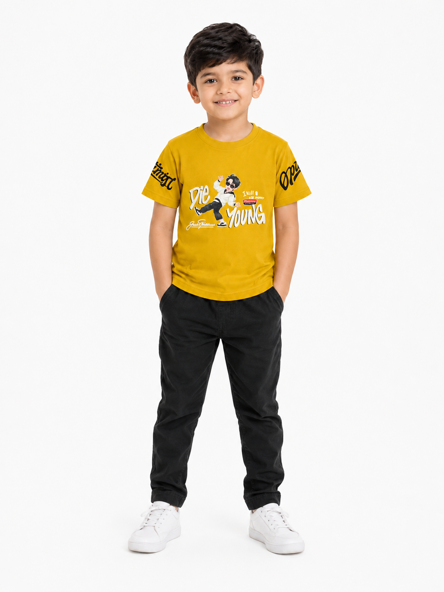 Albion Premium Cotton Kids Yellow Graphic Print T-Shirt
