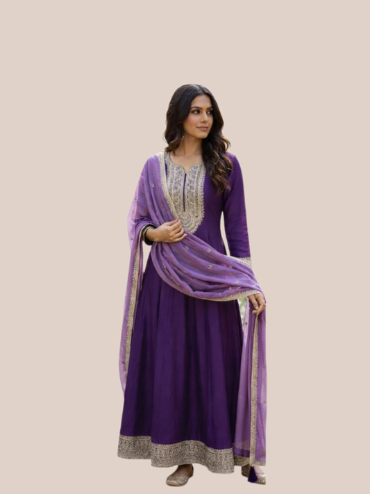 Albion Women Designer Purple Anarkali Ethnic Suit