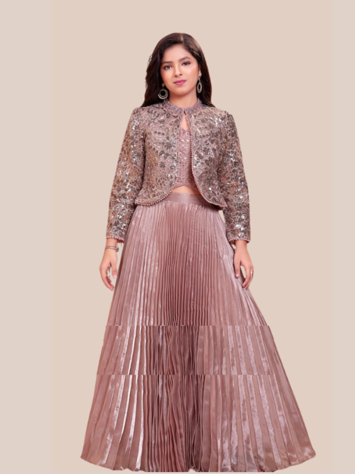 Albion Girls Party Wear Lehenga Choli with Jacket Dusty Pink Ethnic Set