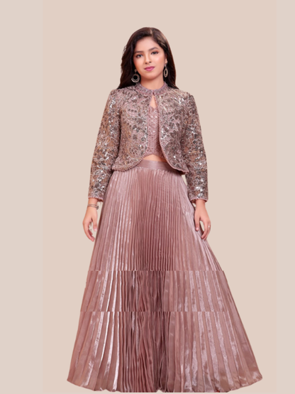 Albion Girls Party Wear Lehenga Choli with Jacket Dusty Pink Ethnic Set