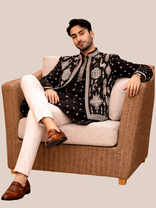 Albion Men’s Royal Ethnic Indo-Western Suit with Modern Designer Style