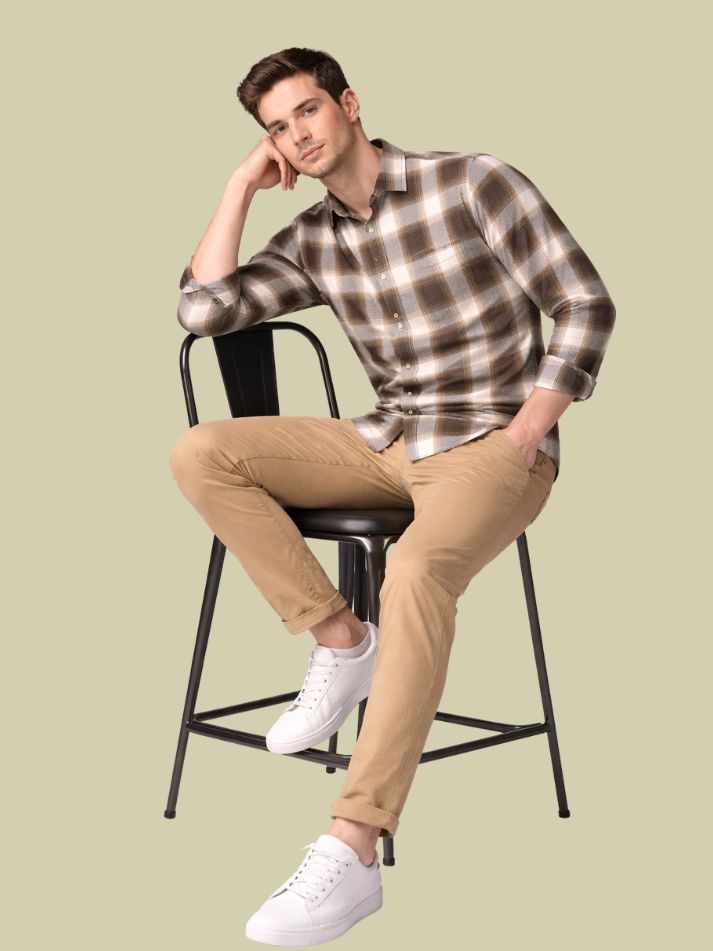 Albion Brown Check Shirt – Premium Casual Full Sleeve Shirt for Men