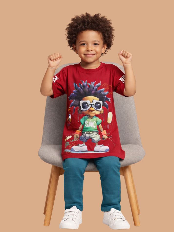 Albion Boys Maroon Graphic Printed T-Shirt | Cartoon Character Casual Cotton Tee for Kids