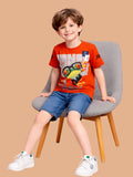 Albion Boys Rust Orange Graphic Printed T-Shirt | Frog Cartoon Casual Cotton Tee for Kids