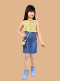 Albion Girls Stylish Denim Skirt & Printed Sleeveless Top Set – Kids Trendy Summer Outfit
