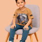 Albion Boys Khaki Horse Graphic Printed T-Shirt | Freedom Casual Cotton Tee for Kids
