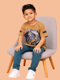 Albion Boys Khaki Horse Graphic Printed T-Shirt | Freedom Casual Cotton Tee for Kids