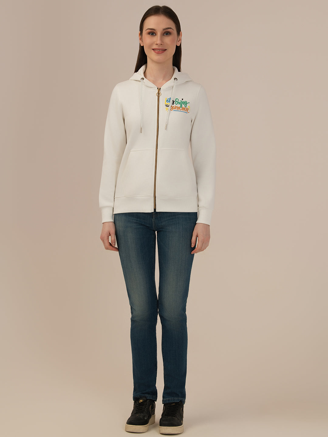 Albion Ladies White Winter Hoodie Cozy & Warm Winter Wear