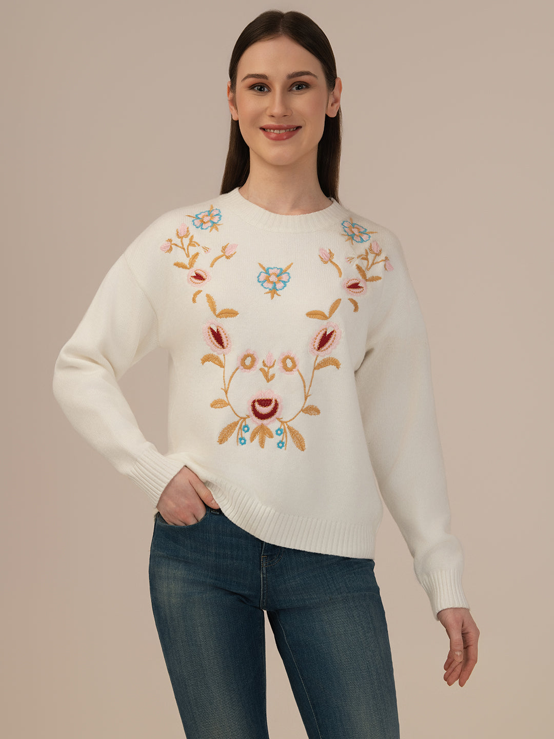 Albion Women’s Woollen Top – Cozy & Stylish Winter Wear_WHITE