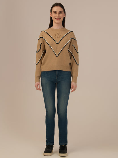 Albion Women’s Cozy Wool Sweater – Warm Winter Wear – Khaki