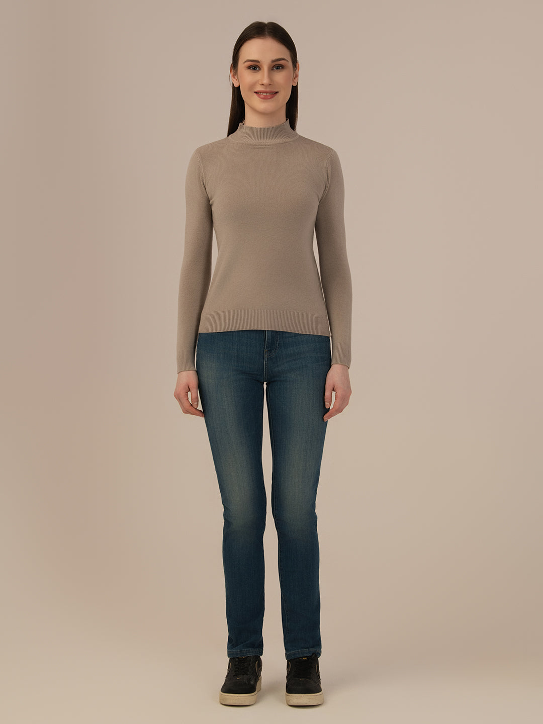 Albion Women’s Soft Woollen Sweater – Cozy Winter Wear – Beige