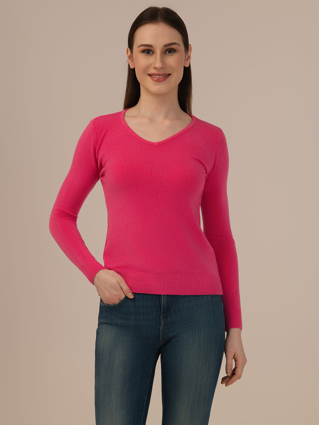 ALBION Casual to Party Wear Woolen Top for Women Winter Essential-H.PINK