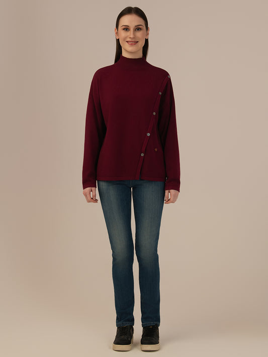 Women’s Woolen Knit Sweater – Elegant & Ultra-Soft Albion Wear_WINE