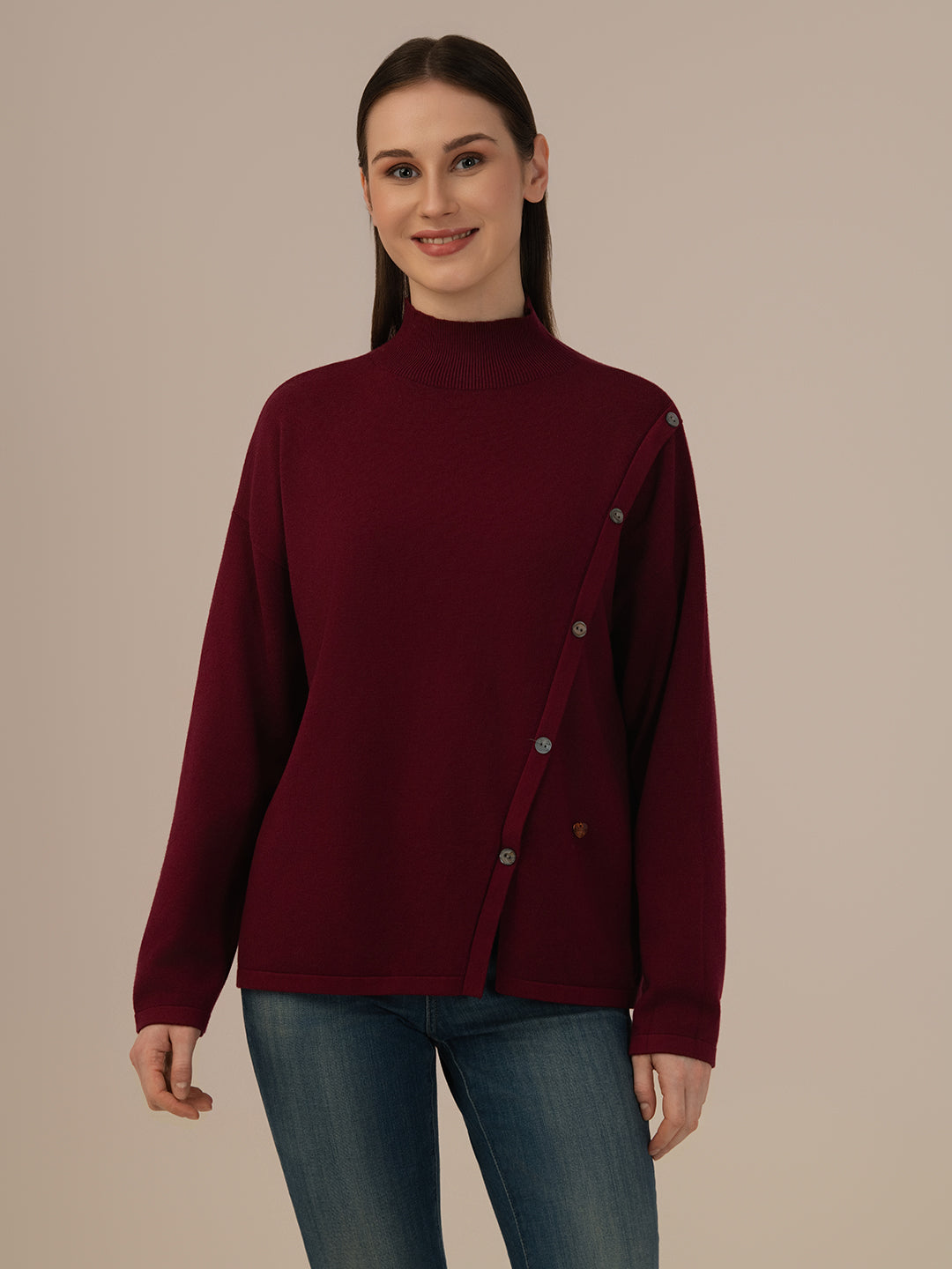 Women’s Woolen Knit Sweater – Elegant & Ultra-Soft Albion Wear_WINE
