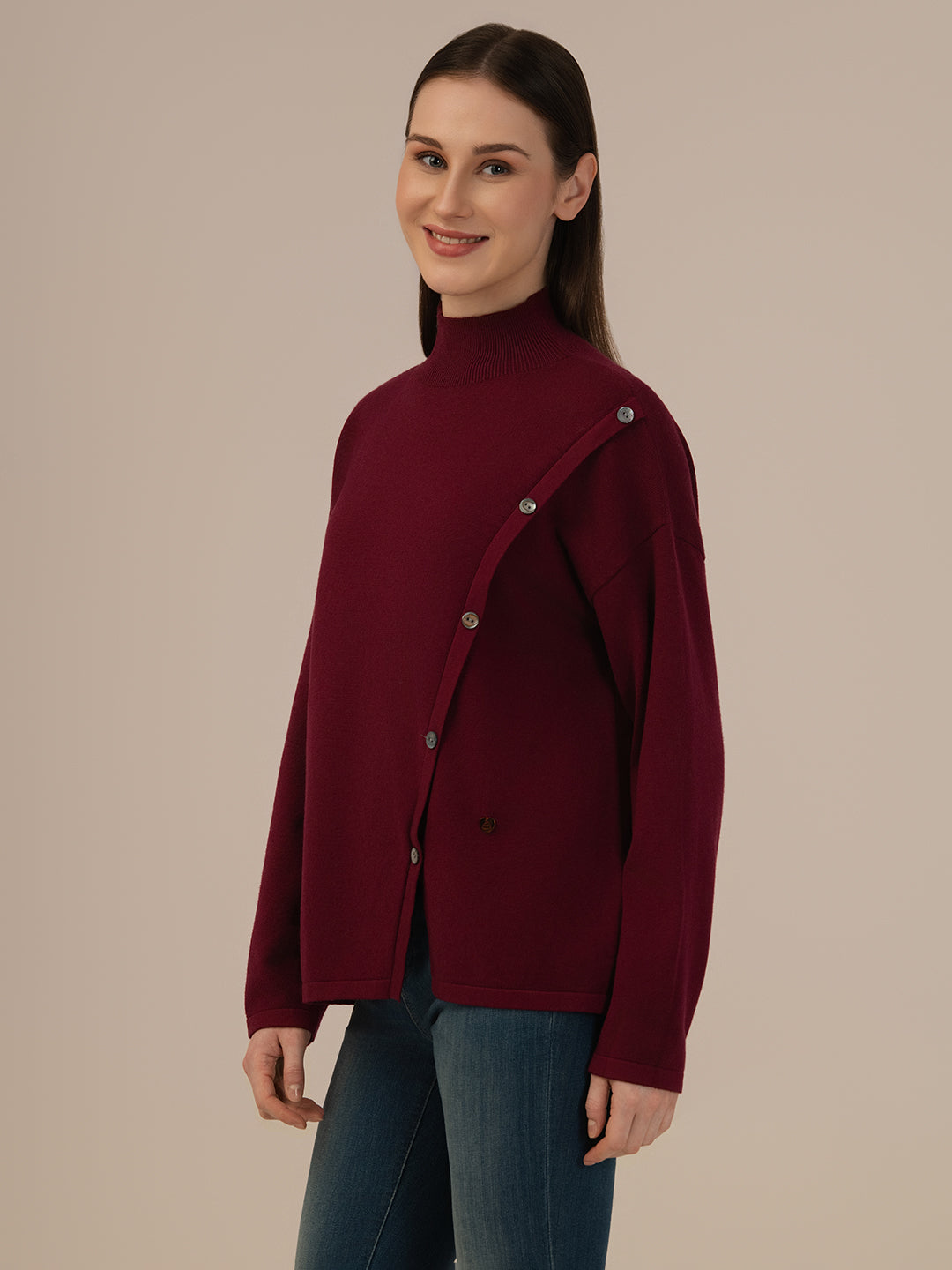 Women’s Woolen Knit Sweater – Elegant & Ultra-Soft Albion Wear_WINE
