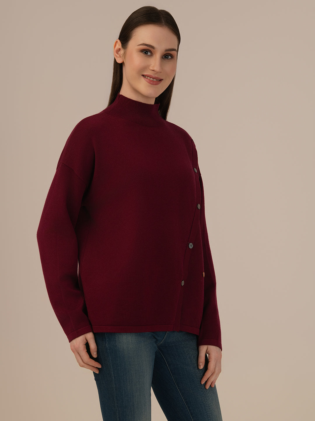 Women’s Woolen Knit Sweater – Elegant & Ultra-Soft Albion Wear_WINE