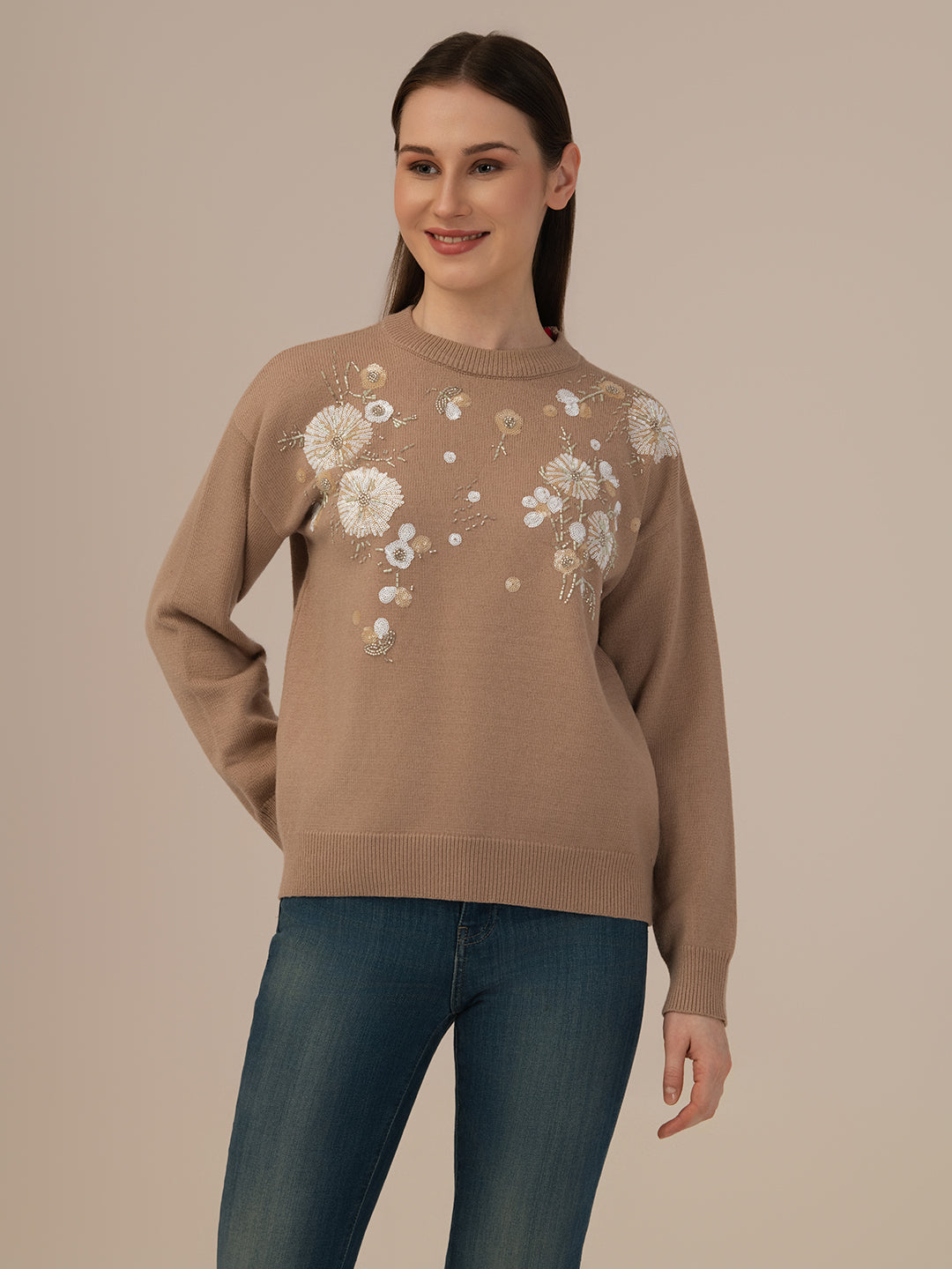 Albion Women’s Woollen Winter Sweater – Soft & Stylish – Brown