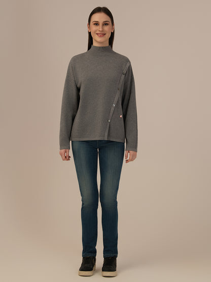 ALBION Women’s Designer Woolen Top – Elegant Look, Ultimate Warmth-GREY