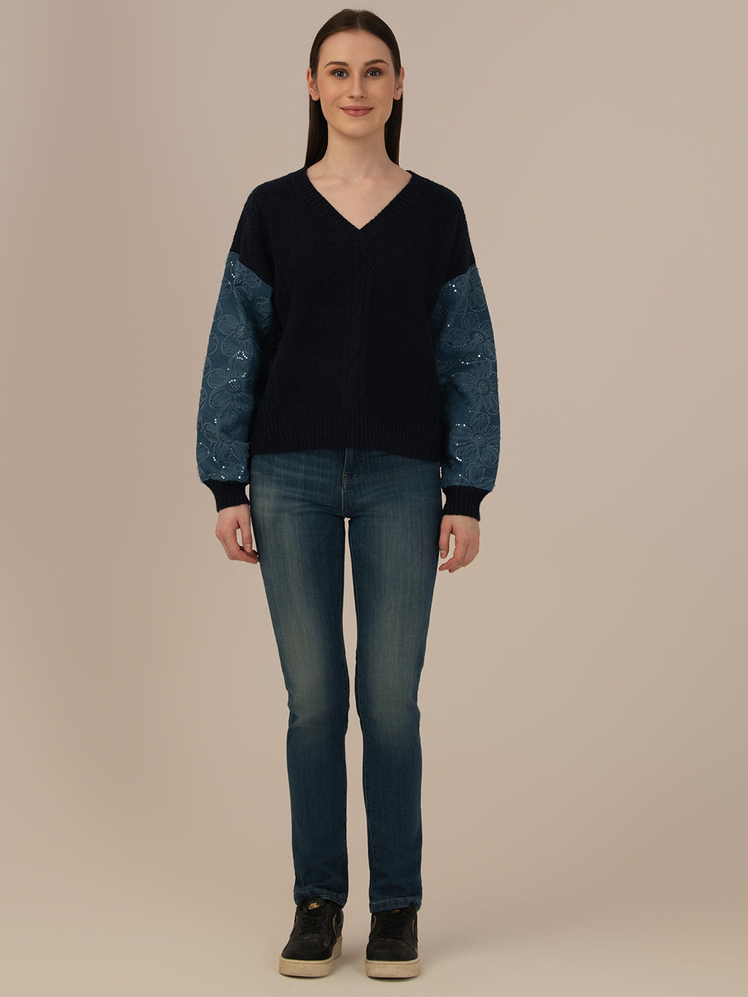 ALBION Stylish Women Woolen Top Warm Fabric with Modern Design-BLACK