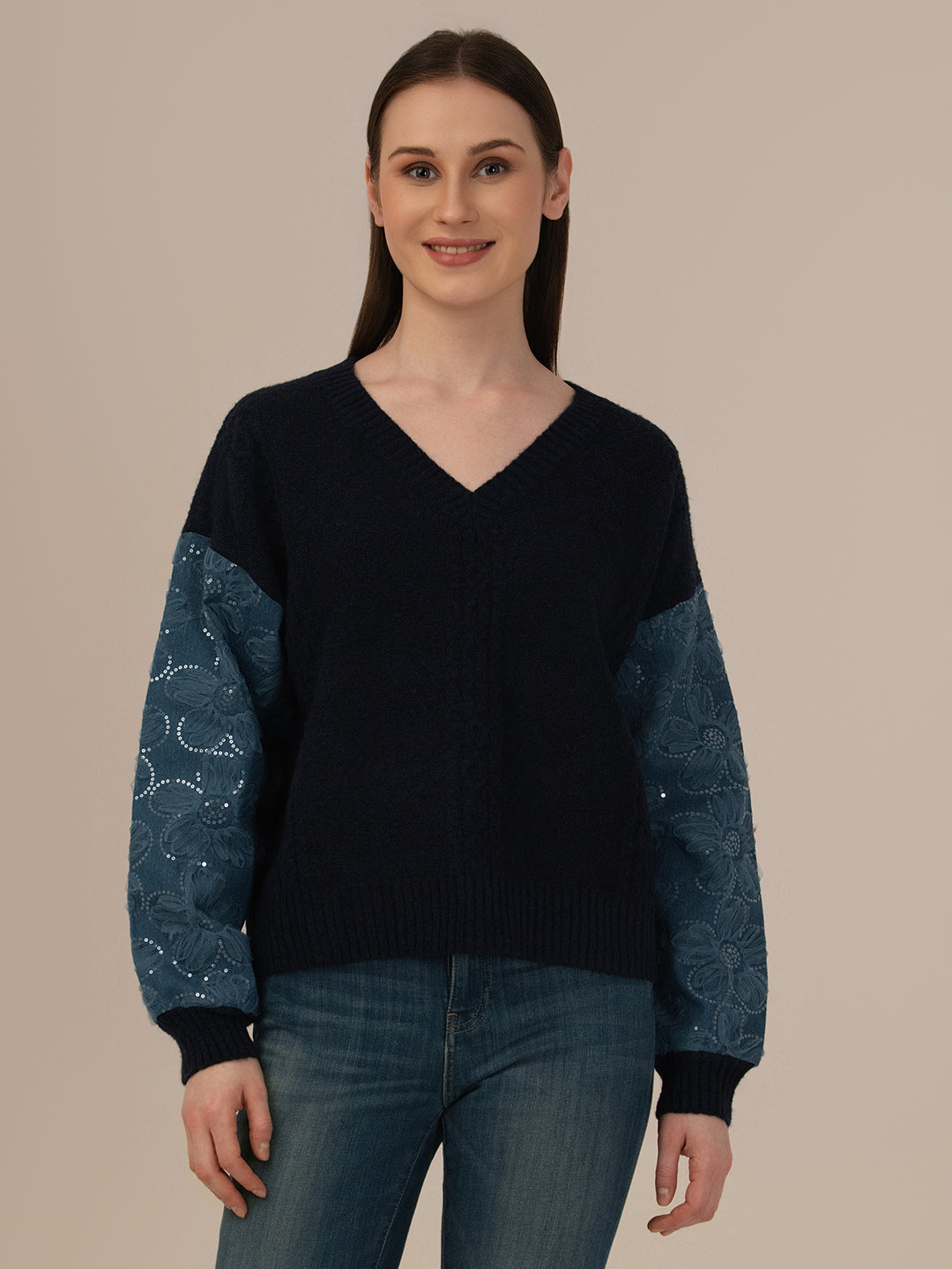 ALBION Stylish Women Woolen Top Warm Fabric with Modern Design-BLACK